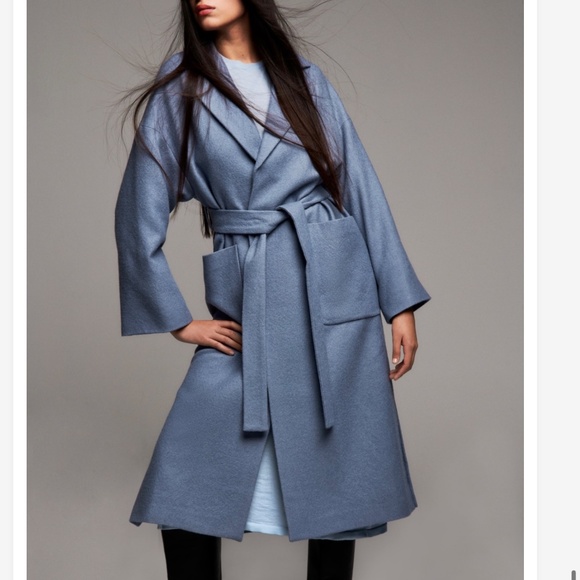 Zara Wool Blue Belted Spring Coat Sz. XL - Picture 8 of 9